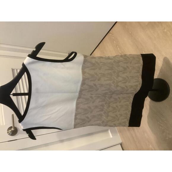 Karen Millen Sleeveless Shift Dress Tan Black Rafia  6 - Picture 4 of 5